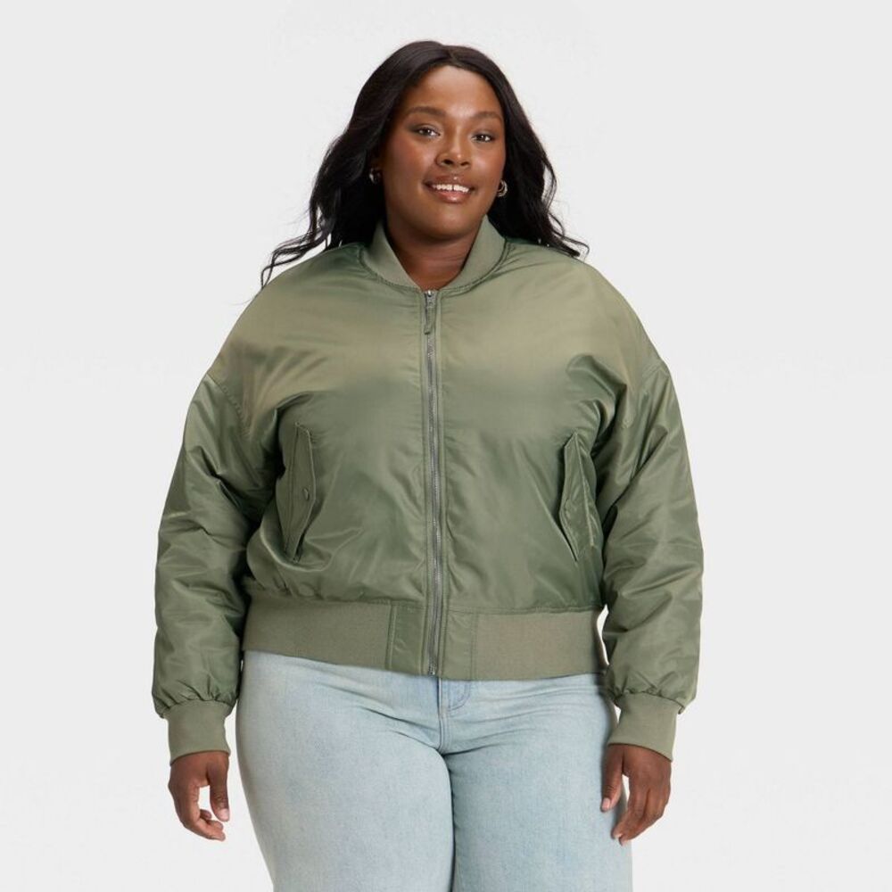 Women's Satin Bomber Jacket - Universal Thread 1X - Olive Green